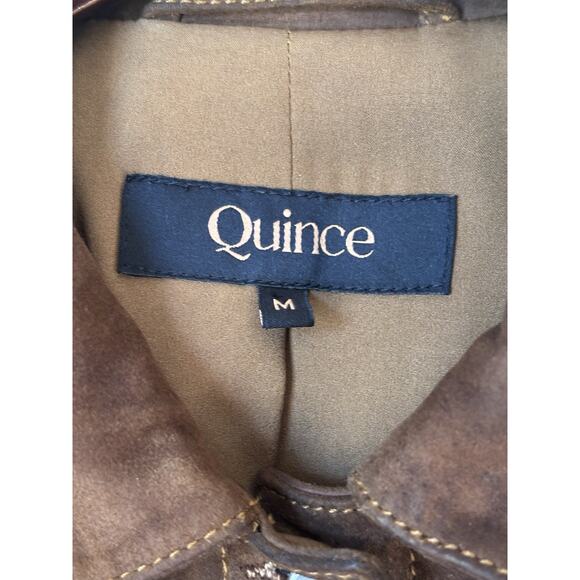 Quince Suede Trucker Jacket Brown Goat Leather Great Patina XS/S READ - Picture 3 of 10